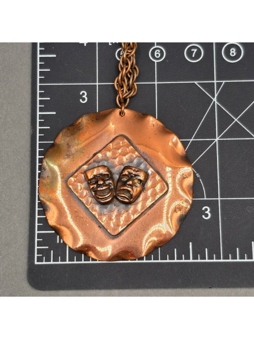 Vintage Copper Theater Comedy Tragedy Mask Jewelry Set Necklace Cufflinks Drama - Picture 13 of 15